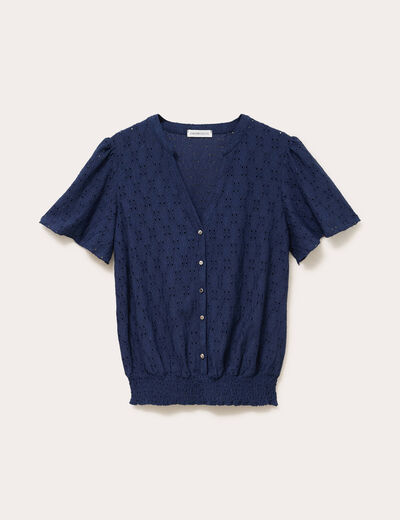 T-shirt manches courtes bleu fonc&eacute; femme