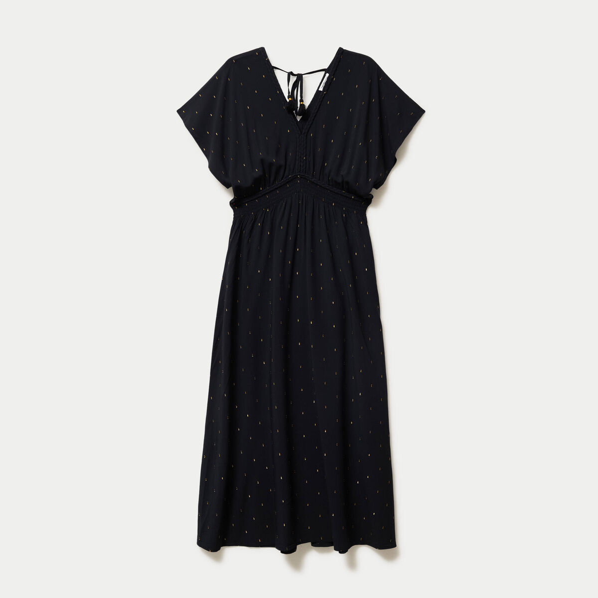 Robe &eacute;vas&eacute;e 3/4 col v manches courtes noir femme