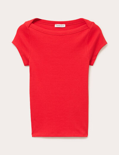 T-shirt cintr&eacute; col bateau rouge femme