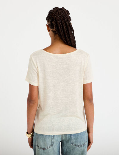 T-shirt col v dentelle manches courtes couleur or femme