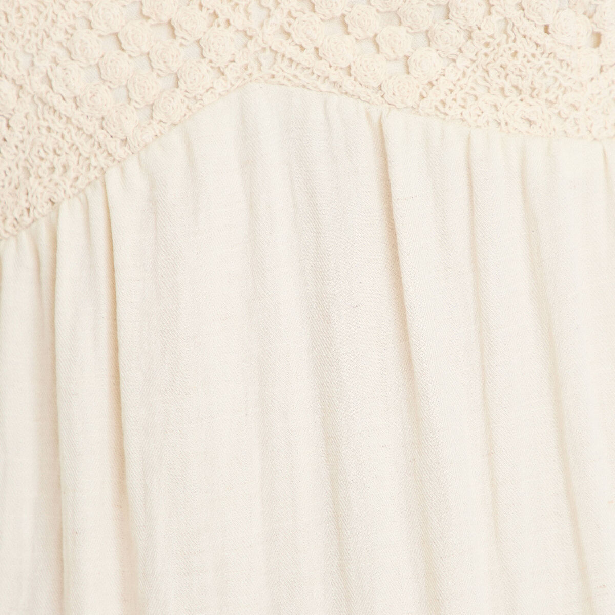 Robe bi-mati&egrave;re col v bretelles fines ecru femme