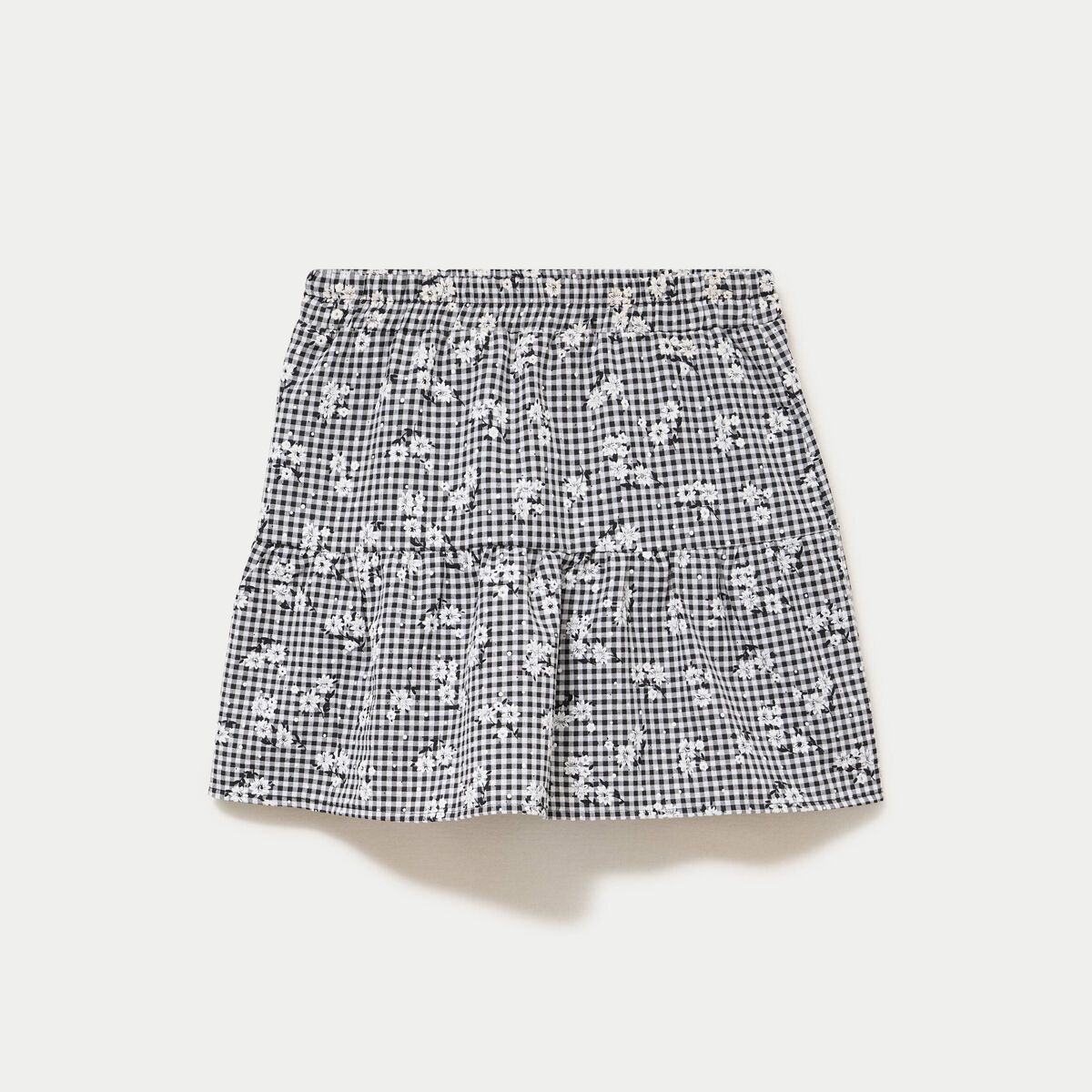 Jupe-short vichy broderie noir femme