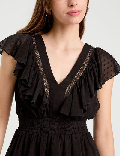 Robe &eacute;vas&eacute;e plumetis noir femme