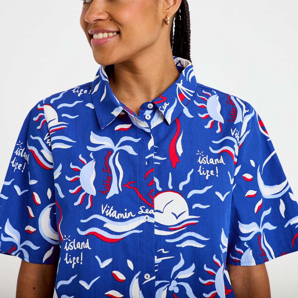 Chemise manches courtes bleu marine femme