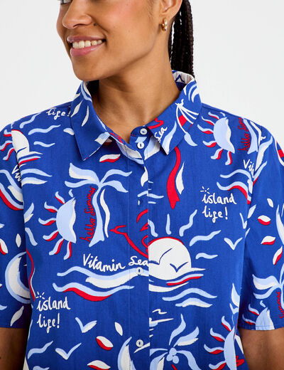 Chemise manches courtes bleu marine femme