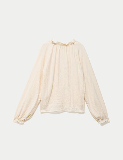 Blouse ample pliss&eacute;e manches longues ecru femme