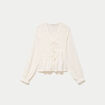 Blouse ajust&eacute;e col v dentelle pliss&eacute;e ecru femme