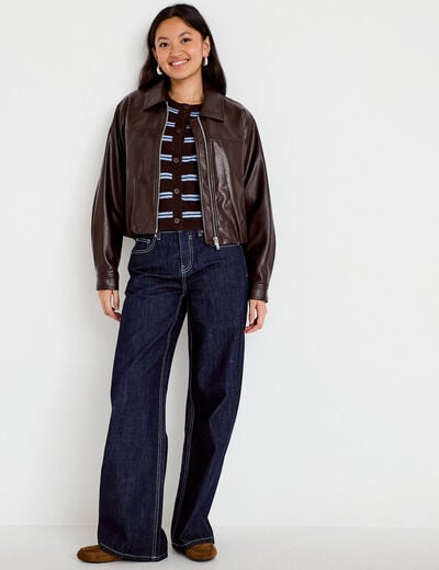 Gilet manches longues marron fonc&eacute; femme