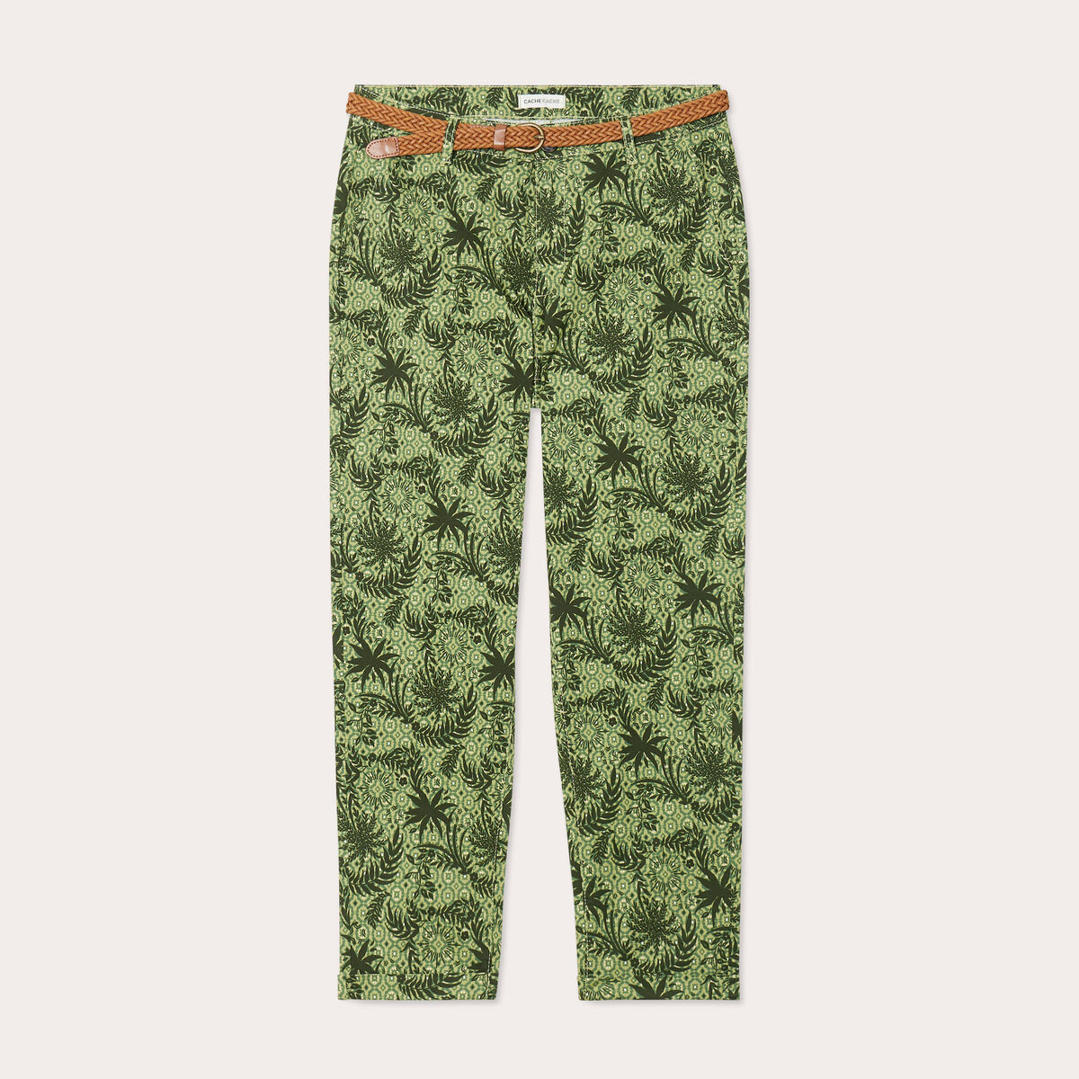 Pantalon chino slim 7/8&egrave;me vert femme