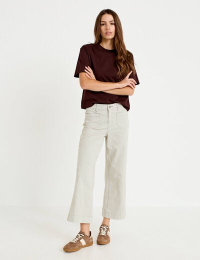 Pantalon large cropped taille haute vert kaki femme