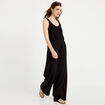 Combinaison bi-mati&egrave;re coupe large noir femme