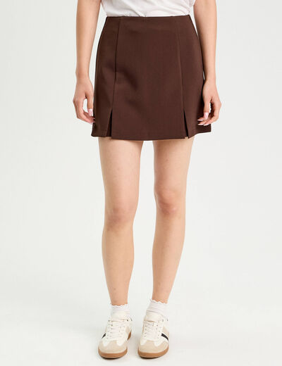 Jupe-short droite fentes marron fonc&eacute; femme