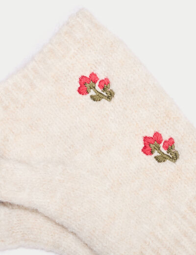 Mitaines avec broderie ecru femme