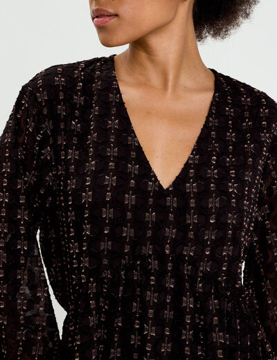 Robe en voile col V noir femme