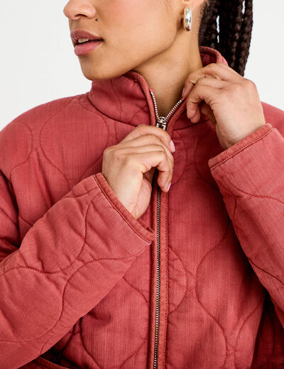 Veste matelass&eacute;e zipp&eacute;e vieux rose femme