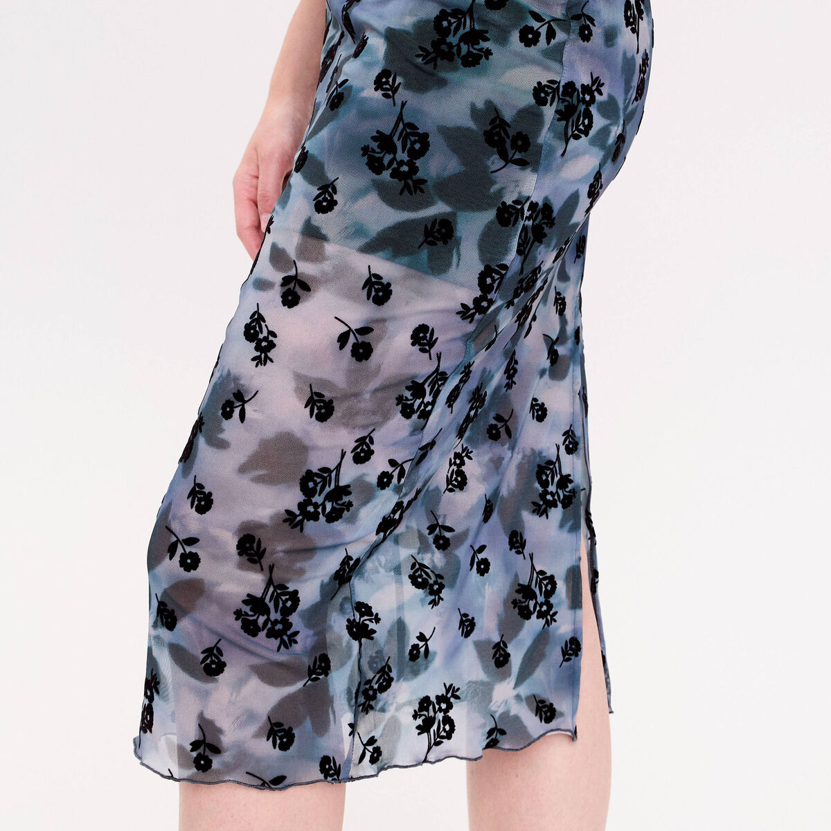 Jupe droite longue doubl&eacute;e polyester gris femme