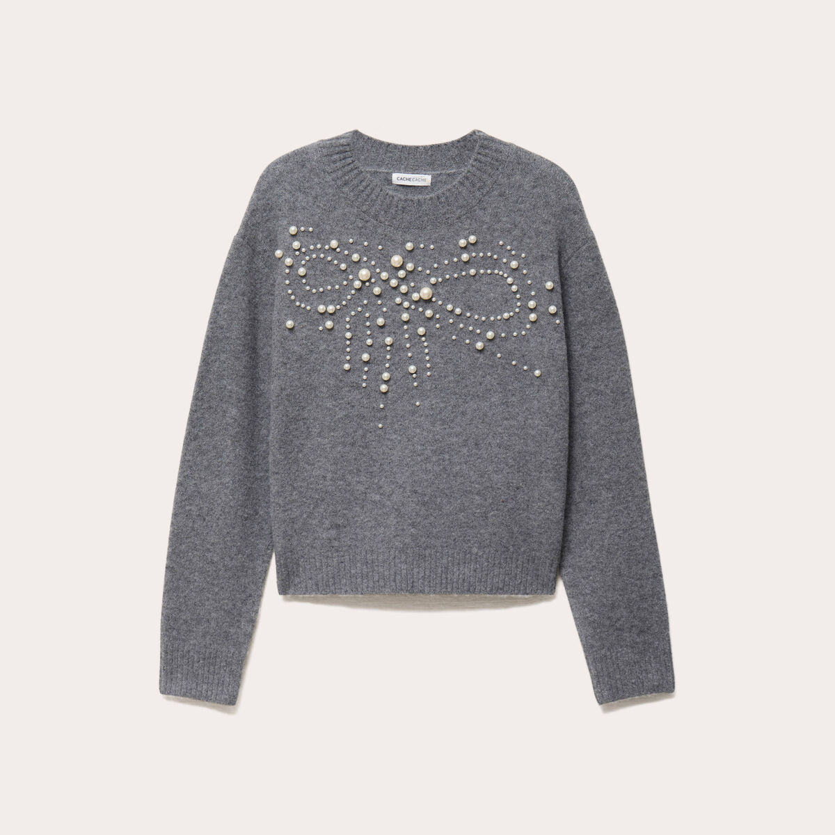 Pull avec perles gris fonc&eacute; femme