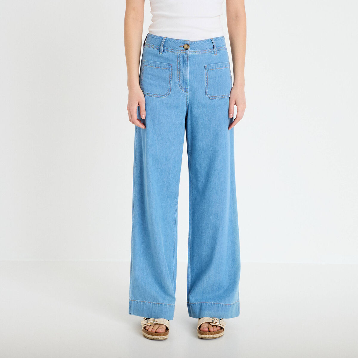 Jean wide leg taille standard denim bleach femme