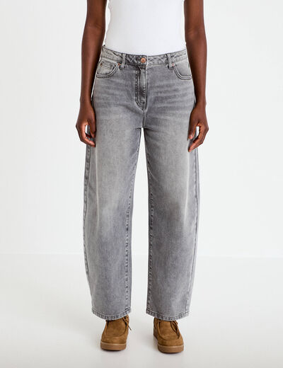 Jean barrel cropped taille standard denim gris femme