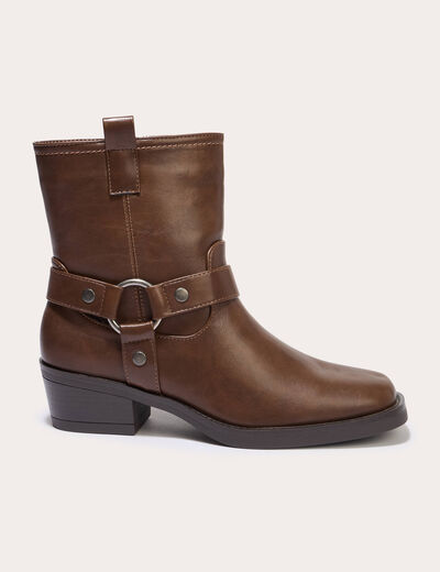 Bottines bout carr&eacute; marron fonc&eacute; femme