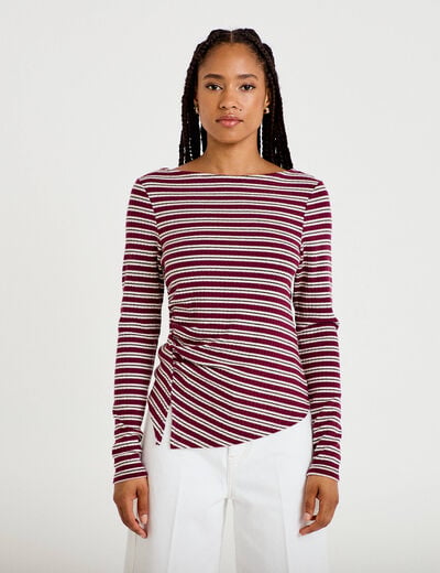 Top ajust&eacute; manches longues col rond rouge femme