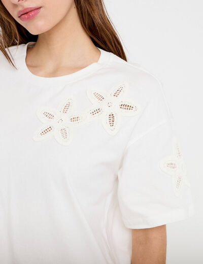 T-shirt col rond manches courtes ecru femme