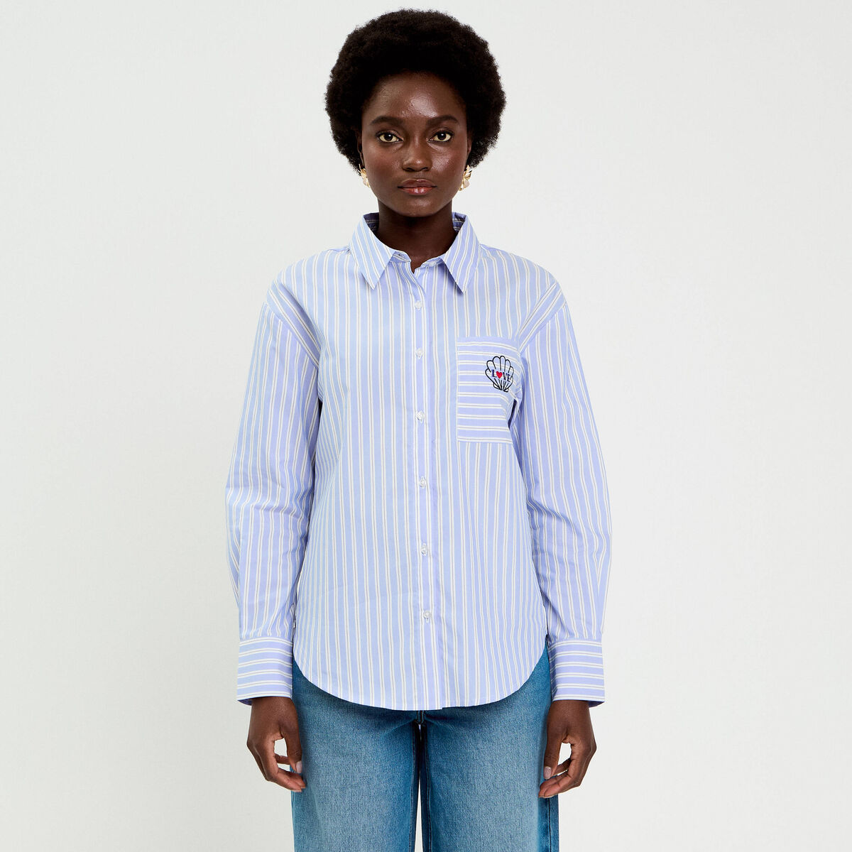 Chemise ray&eacute;e blanc femme