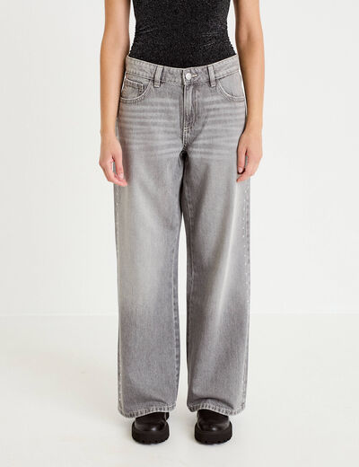 Jean wide leg taille basse denim gris clair femme