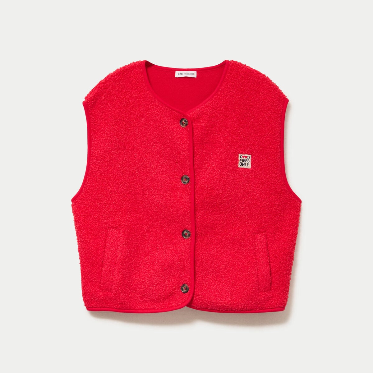 Veste sans manches fausse fourrure rouge femme