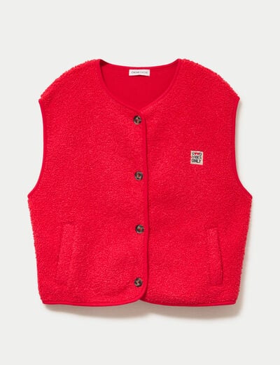 Veste sans manches fausse fourrure rouge femme