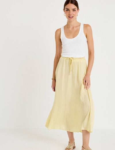 Jupe longue &eacute;vas&eacute;e satin jaune clair femme