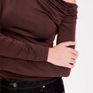 T-shirt ajust&eacute; manches longues marron fonc&eacute; femme