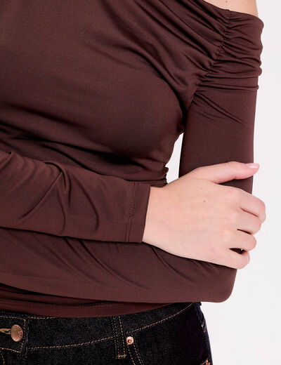T-shirt ajust&eacute; manches longues marron fonc&eacute; femme