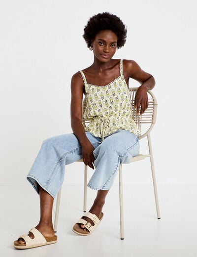 Top cintr&eacute; &agrave; fines bretelles col carr&eacute; blanc femme