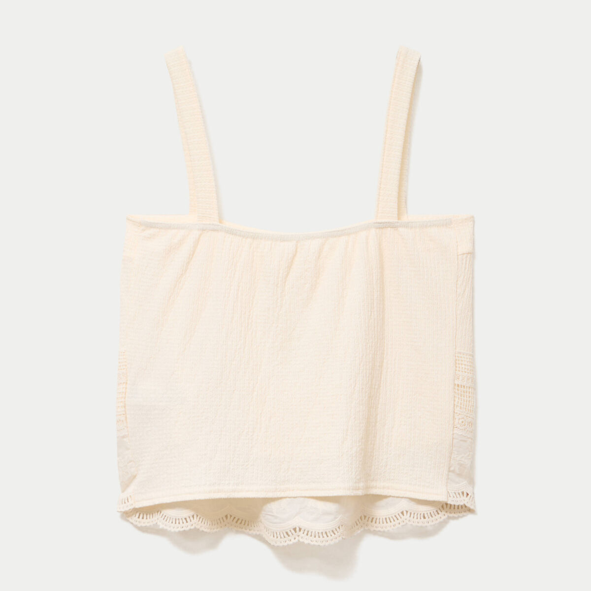 Top &agrave; bretelles broderie ecru femme