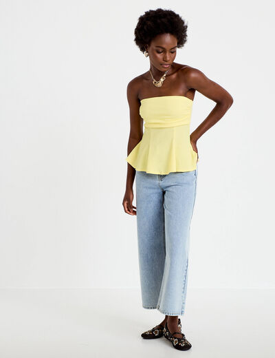 Bustier p&eacute;plum ajust&eacute; cropped pliss&eacute; jaune pastel femme