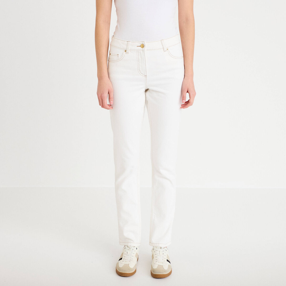 Jean slim taille standard denim blanc femme