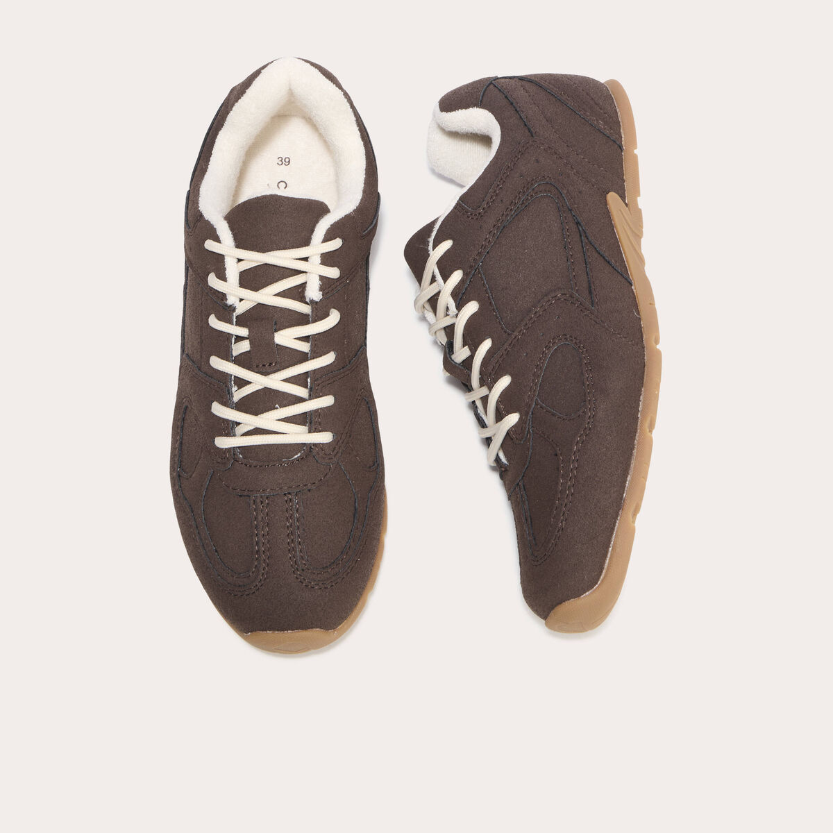 Baskets basses aspect daim marron femme