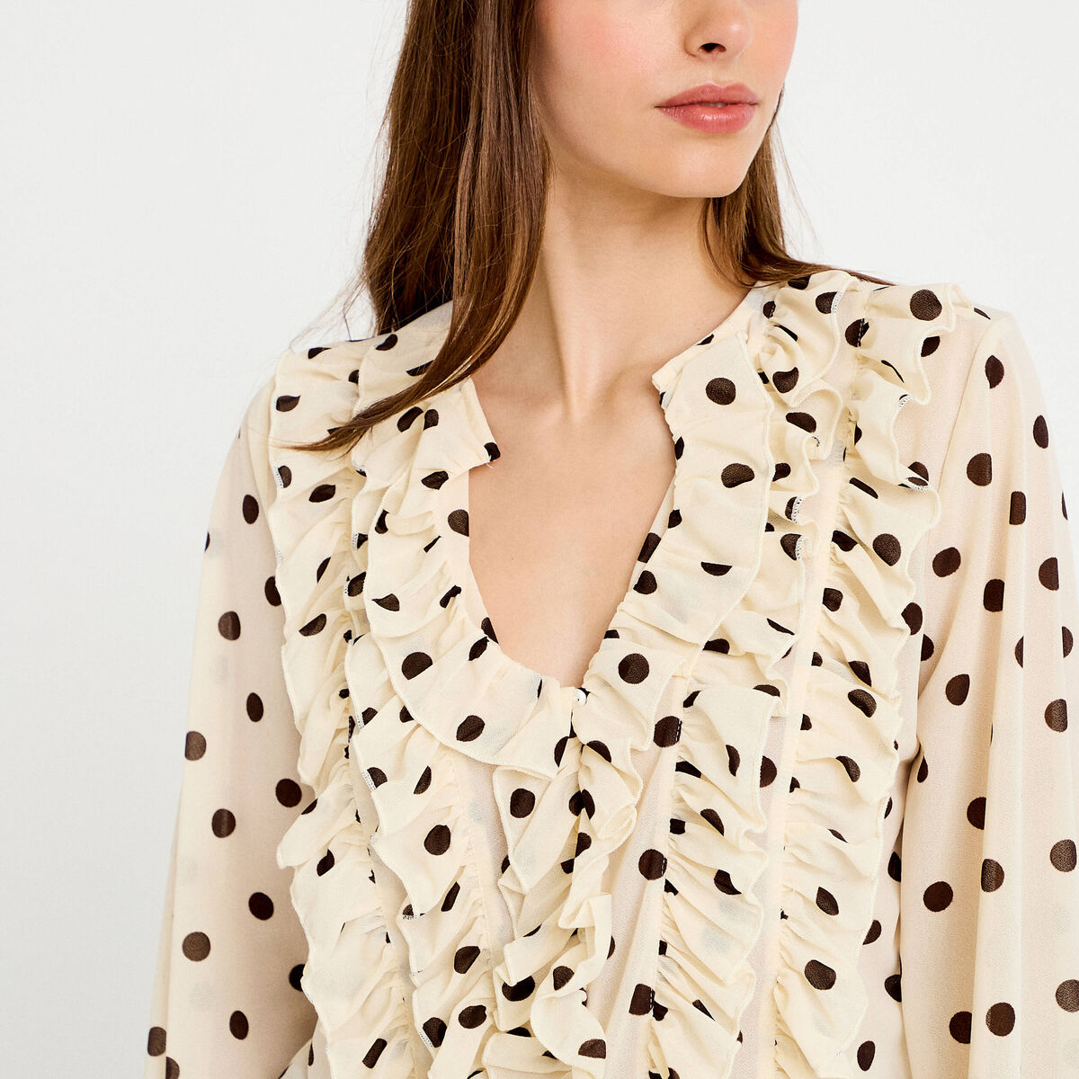 Blouse droite col v manches longues blanc femme