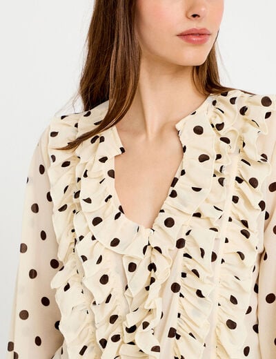 Blouse droite col v manches longues blanc femme