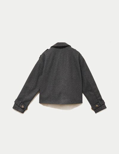 Trench court boutonn&eacute; gris femme