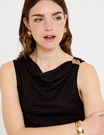 Robe midi droite sans manches en maille noir femme