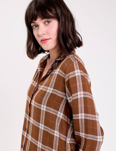 Chemise &agrave; carreaux fils m&eacute;tallis&eacute;s marron femme
