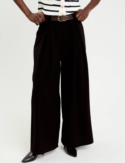 Pantalon large avec ceinture noir femme
