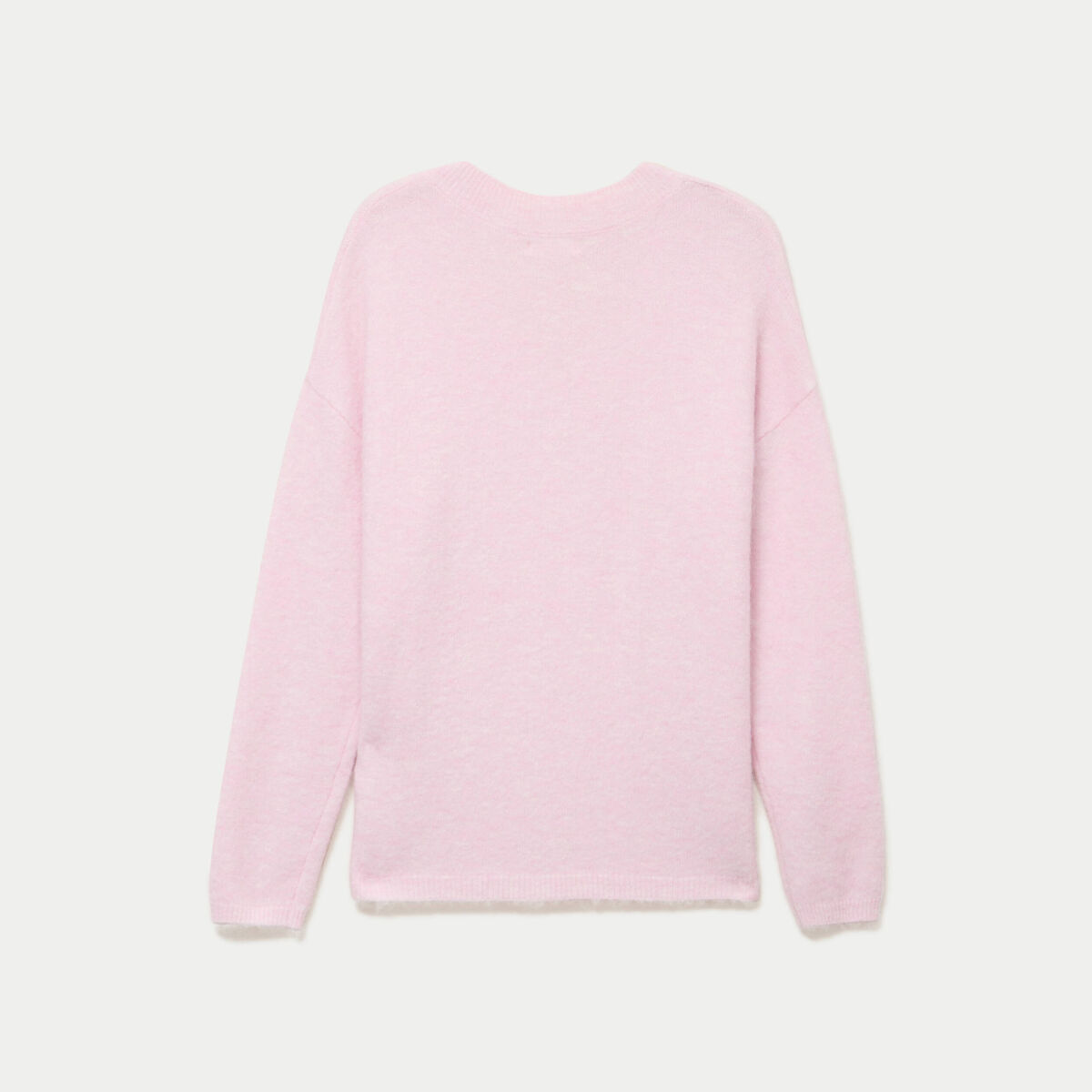 Pull col v manches longues rose clair femme