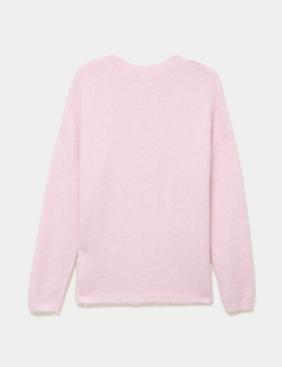 Pull col v manches longues rose clair femme