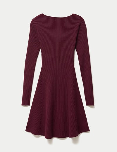 Robe pull patineuse manches longues bordeaux femme
