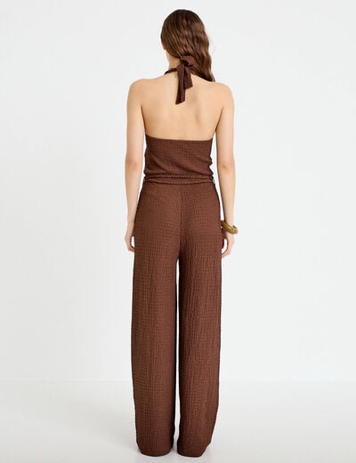 Combinaison large sans manches col v marron femme