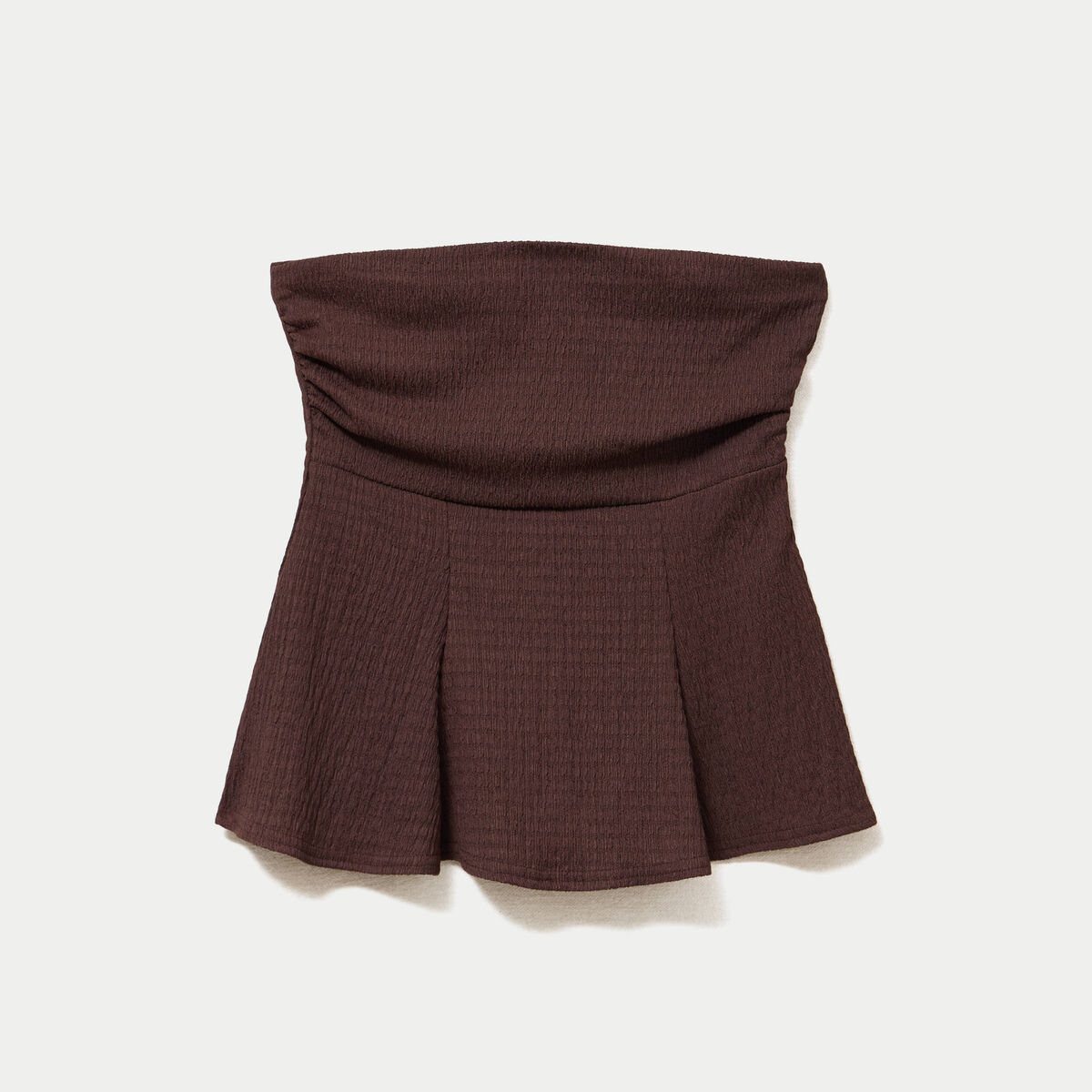 Bustier p&eacute;plum ajust&eacute; cropped pliss&eacute; marron fonc&eacute; femme