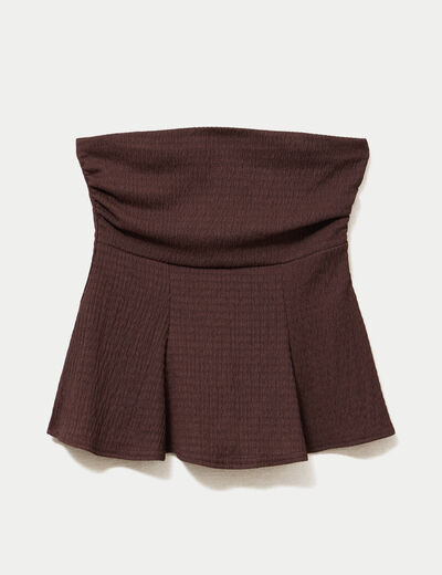 Bustier p&eacute;plum ajust&eacute; cropped pliss&eacute; marron fonc&eacute; femme